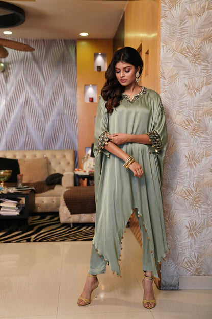 Embellished Kaftan Co-ord in Mint Green