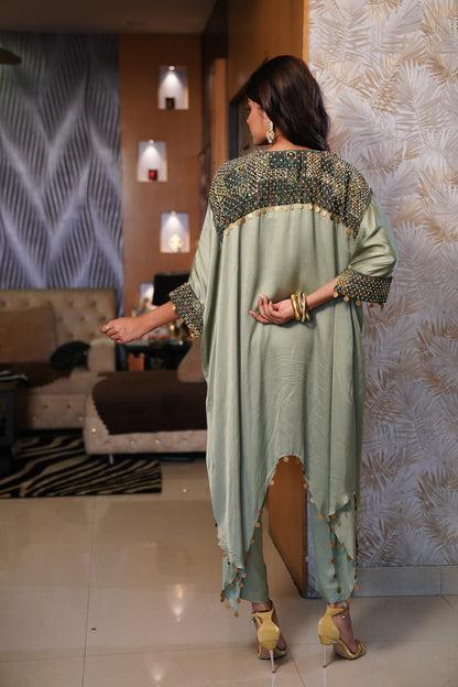 Embellished Kaftan Co-ord in Mint Green