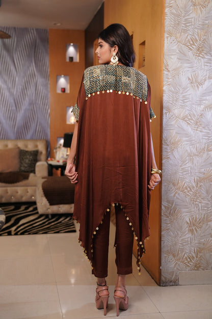 Embellished Kaftan Co-ord in Brown