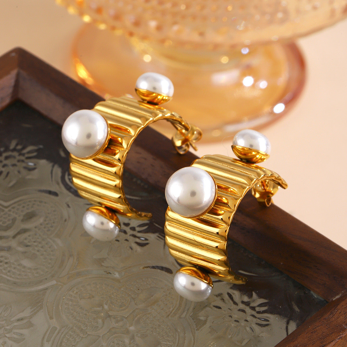 Big Pearls on Gold Hoop