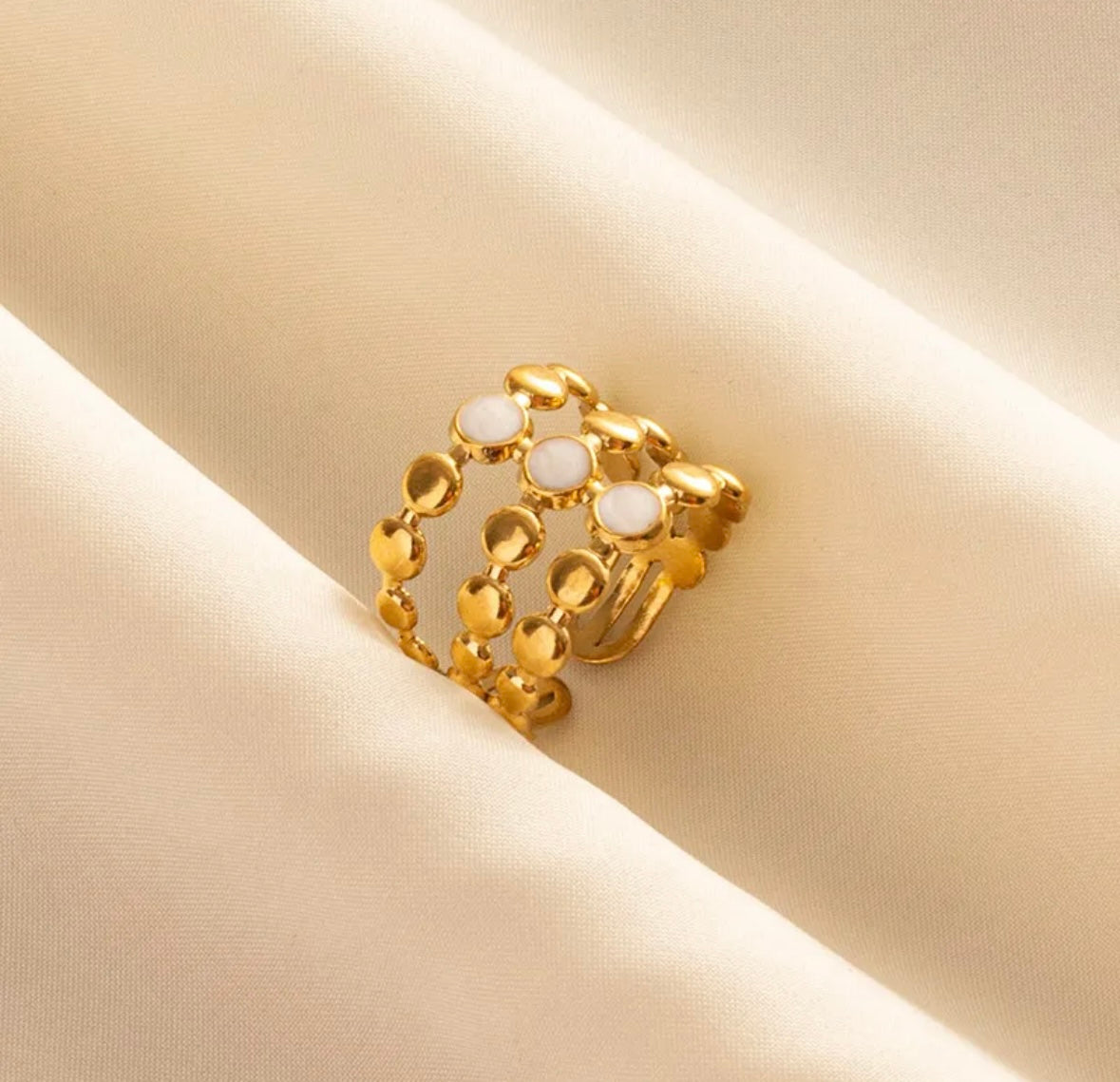 Triple Layer Gold Ring with white stone