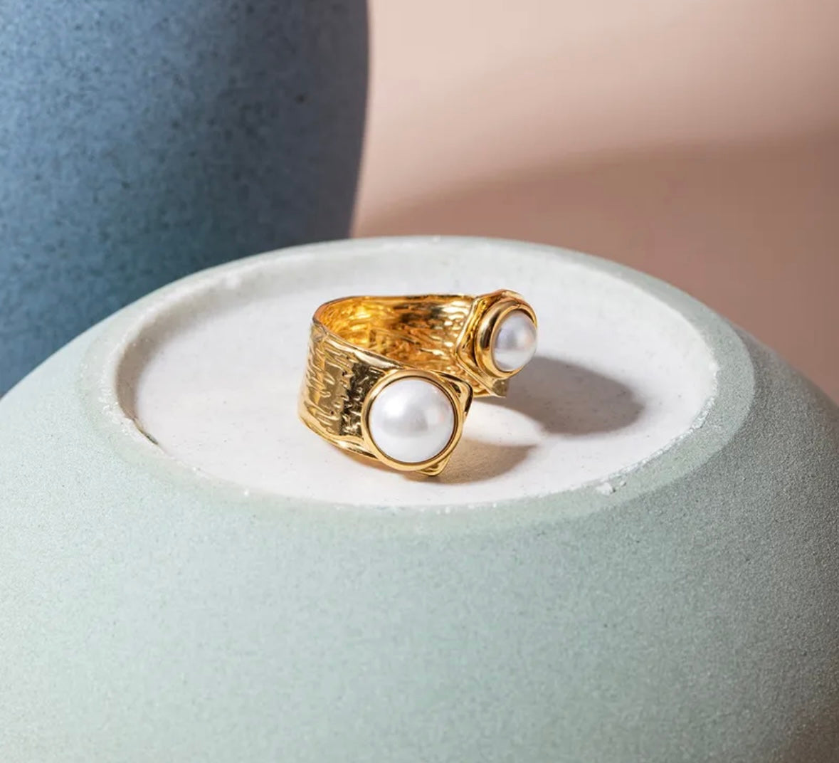 Double Pearl Ring in Gold ( 18K Gold Plated)