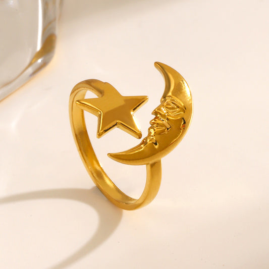 Vintage Star and Moon Ring in Gold