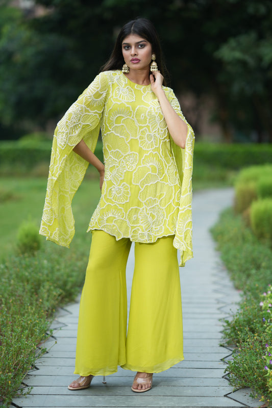 Green Embroidered Flared Sleeves Co-ord