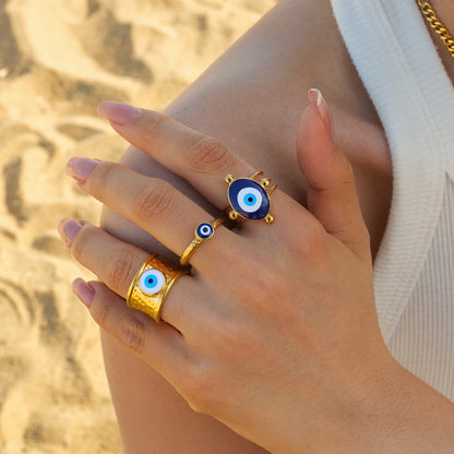 Golden Ring with Oval Evil Eye