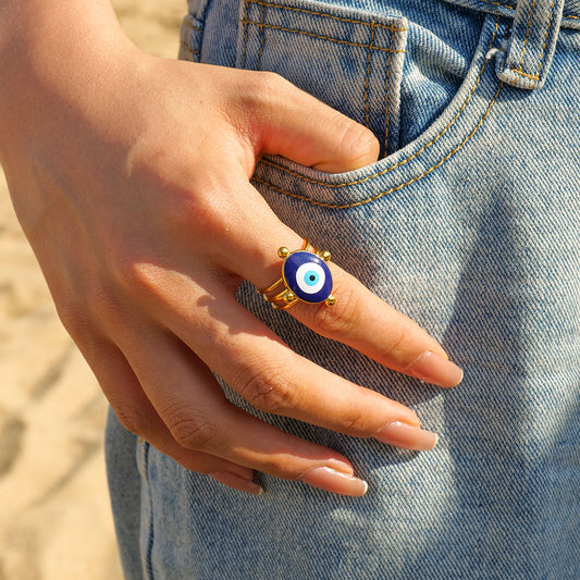 Golden Ring with Oval Evil Eye